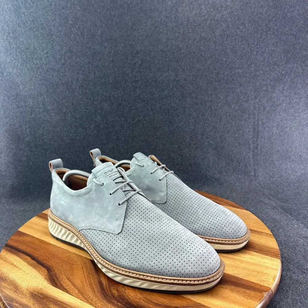 ECCO ST.1 Gray Hybrid Perforated Plain Toe Derby Nubuck Loafer Shoe 11